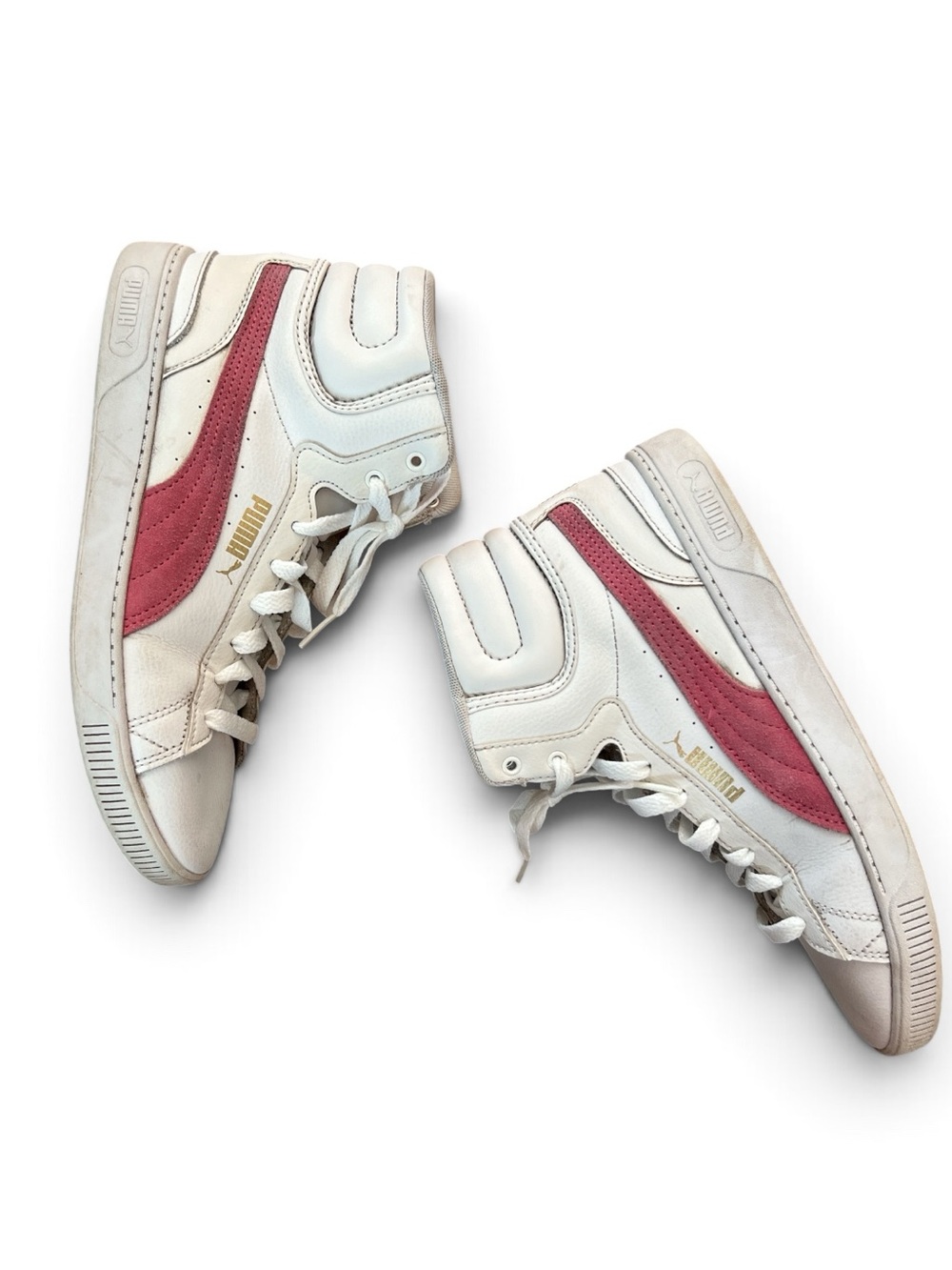 White and dusty pink Puma Vikky V3 Mid L women's mid-top sneakers women Sz 8.5